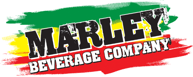 Ein Plakat mit "Marley Beverage Company" in fetter schwarzer Schrift auf einem weißen Hintergrund, umgeben von einem hellgelben Rand, mit einem vintage-Feeling und gedämpften Farben.