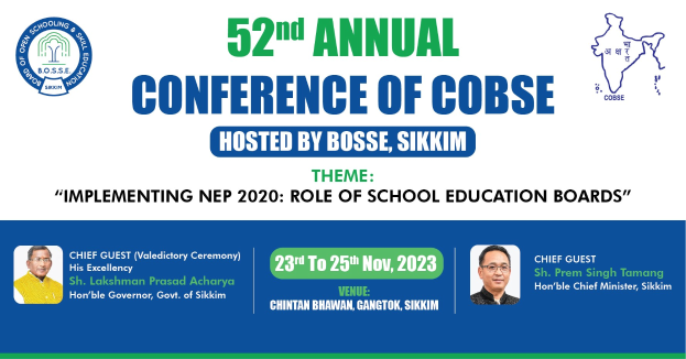 Werbung für die 52. Jahrestagung von Cobse, veranstaltet von Bosse Sikkim, mit zwei Personen und Veranstaltungsdetails.