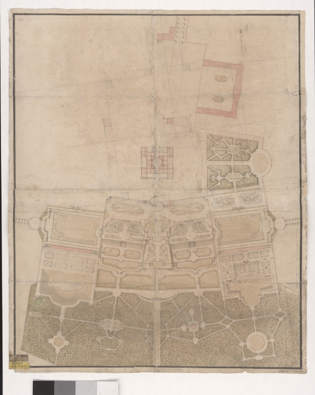 Ein detaillierter Stadtplan mit zahlreichen Gebäuden, darunter eine markante zentrale Struktur, begleitet von erklärendem Text.