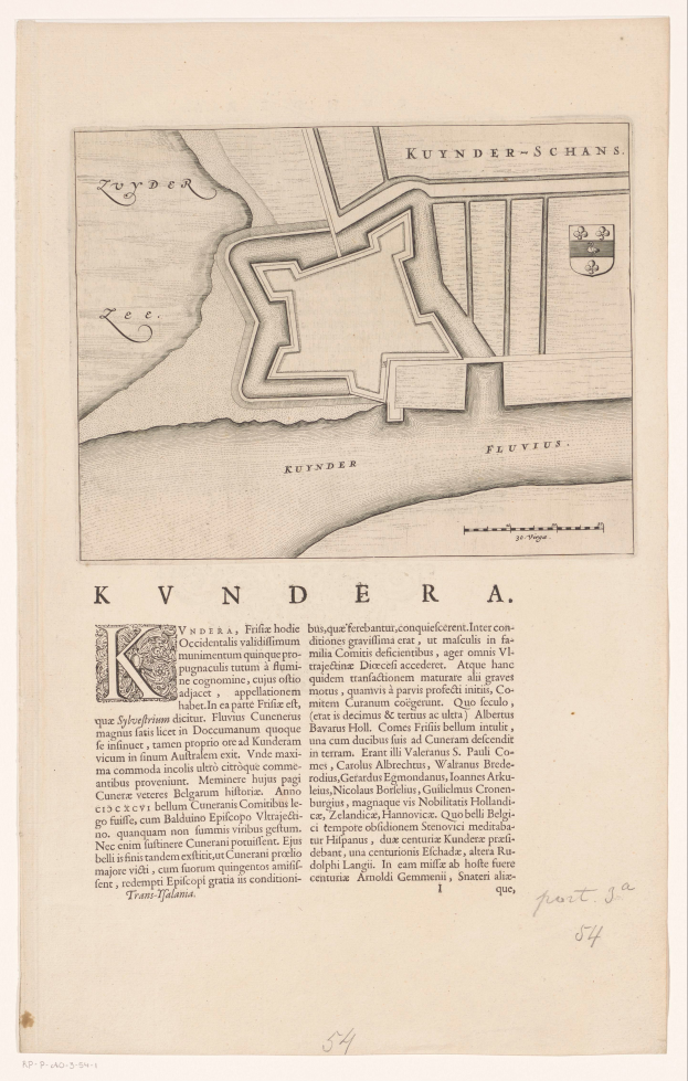 Ein detaillierter Stadtplan von Kvindera, Deutschland, auf Papier mit Straßen, Gebäuden und Sehenswürdigkeiten sowie handgeschriebener Text.