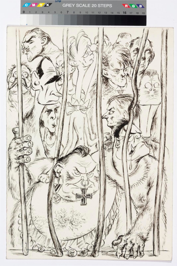 Comic-Seite mit einer Gruppe von Menschen hinter Gittern unter einem tiefblauen Nachthimmel mit Sternen, betitelt "Grimm Fairy Tales 1-A von Dark Horse."