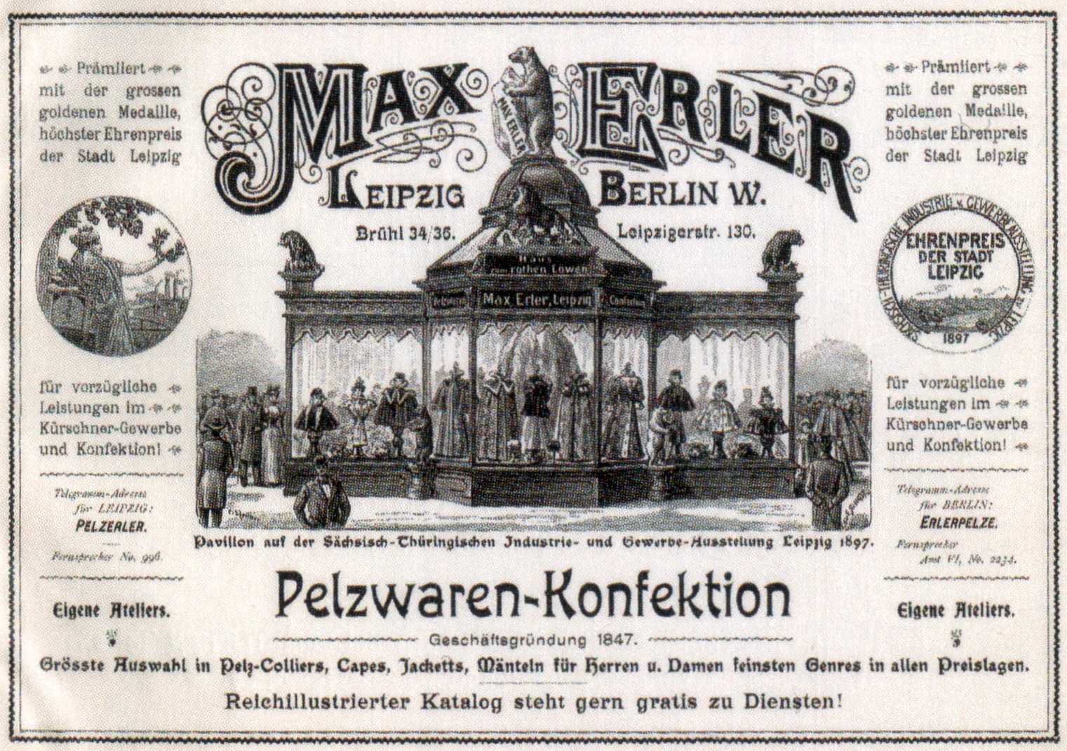 Schwarze und weiße Werbeplakat für Max Erler Leipzig in Berlin, Deutschland, das eine Gruppe von Menschen vor einem Gebäude zeigt, mit Text, der ein Ereignis ankündigt.