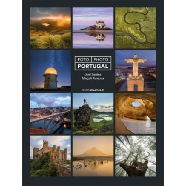 Collage-Poster von Portugal mit Sehenswürdigkeiten, Natur und Attraktionen mit beschreibendem Text.