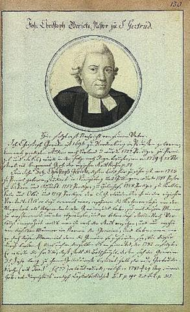 Ein Porträt von Johann Wolfgang von Goethe in einer schwarzen Robe auf einem alten Dokument aus dem Jahr 1789, mit Text darauf geschrieben.