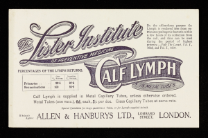 Plakatwerbung für das Lister-Institut für Präventivmedizin mit Text.