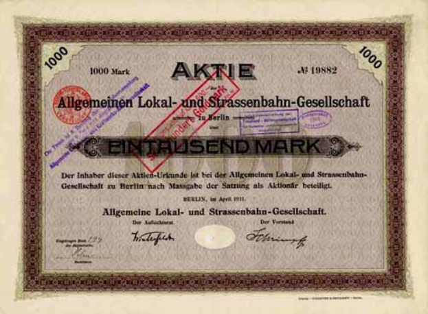 Ein altes deutsches Wertpapier, das von der deutschen Regierung ausgestellt wurde und Text und Zahlen enthält.