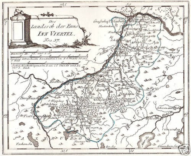 Detailierte Kartenvorlage des Rheins in Deutschland, die seinen Verlauf durch die Region zeigt, mit beschrifteten Sehenswürdigkeiten und geografischen Merkmalen, begleitet von Text und einem Bild einer Säule.