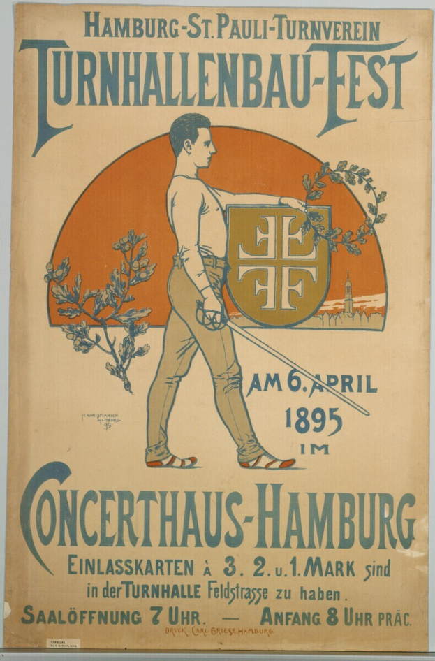 Ein altes Konzertplakat mit einer Person in einem weißen Hemd und blauen Jeans, die zentral mit einem ernsten Gesichtsausdruck steht, vor einem hellblauen Hintergrund mit fetter schwarzer Schrift.
