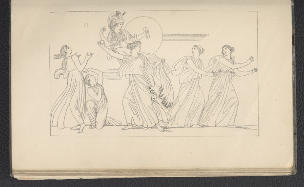 Ein Buchumschlag mit einer leuchtenden Illustration einer Gruppe von Frauen, die in energetischen, synchronisierten Posen tanzen, mit detaillierter Kleidung und Gesichtsausdrücken.