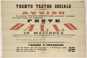 Plakat für ein altes Festival in Maschera, Italien, mit Text zur Beschreibung des Ereignisses.