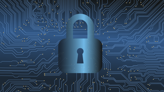 Ein Schloss auf einem Schaltkreis, das für Cybersecurity und Datenschutz steht.