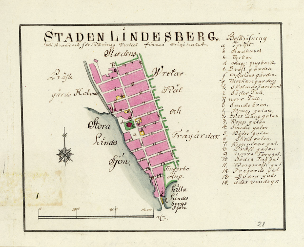 Eine detaillierte Karte von Staden Lindesberg, Deutschland, die Straßen, Gebäude und Sehenswürdigkeiten zeigt, mit handgeschriebenem Text darauf.