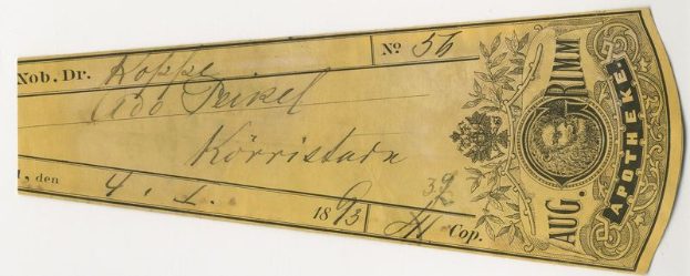 Ein alter Goldscheck von 1873 mit einem Männerporträt, handgeschriebener Text und Zahlen.